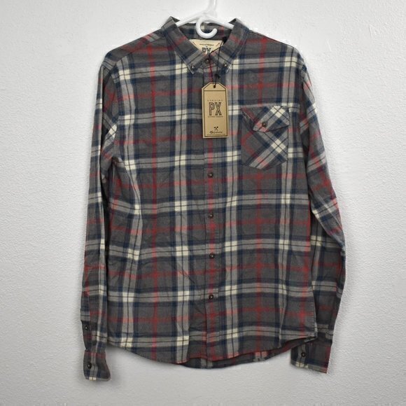 PX Long Sleeve Button-Down Shirt Size‎ Medium Color Red/Blue Plaid New with Tags - Picture 2 of 5